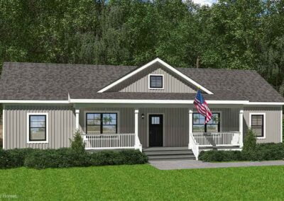 Farmhouse IV ranch modular home rendering with exterior B.
