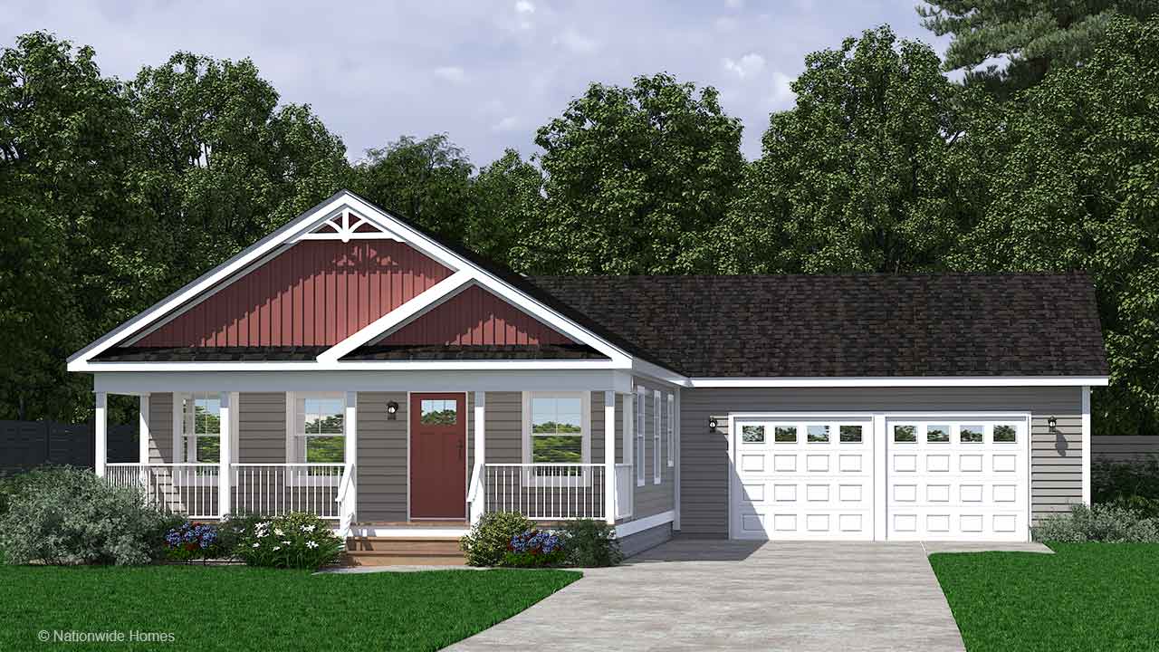 Fremont ranch modular home rendering with craftsman exterior