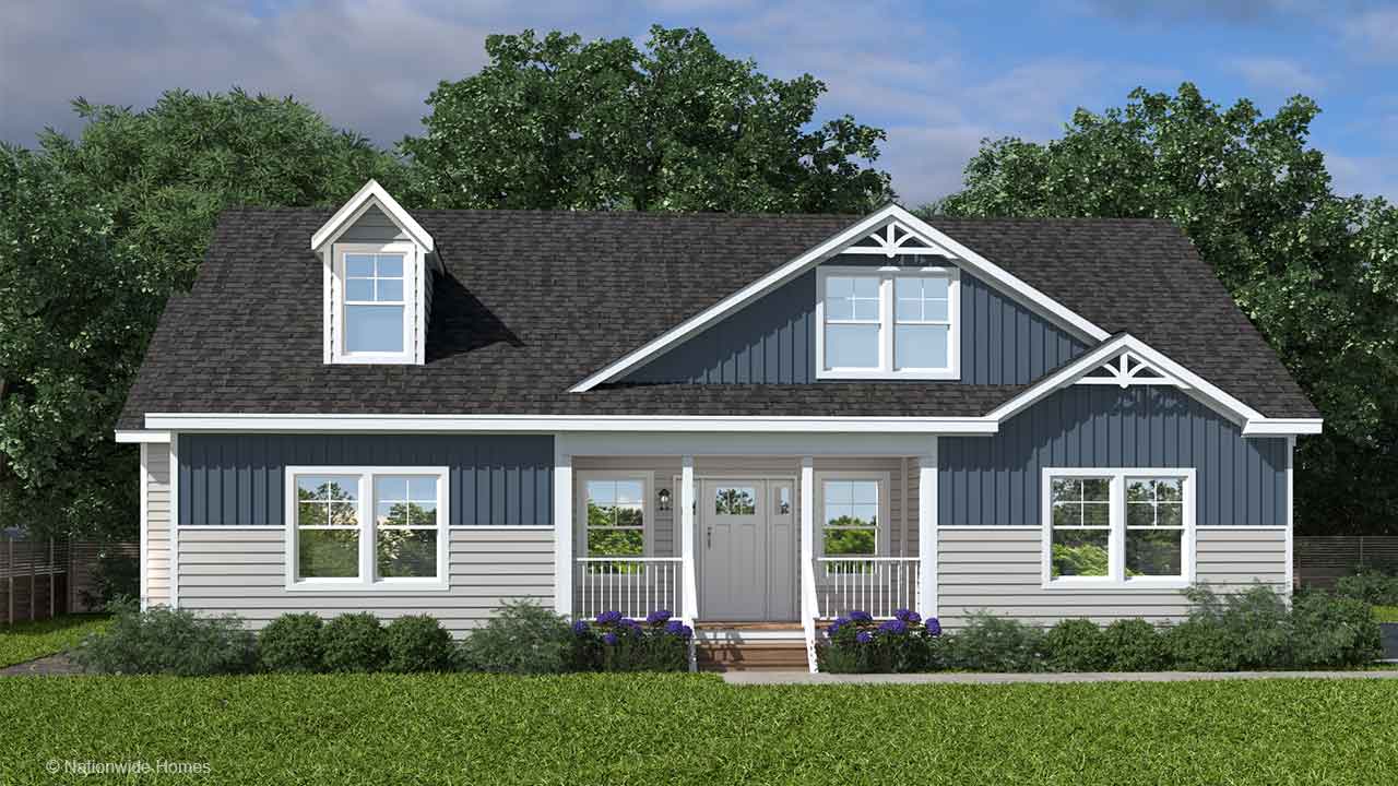 Hampstead V Cape modular home rendering with craftsman exterior
