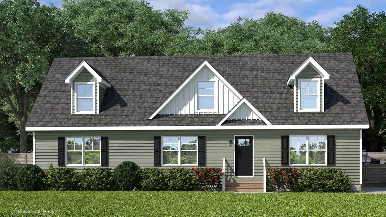Noble Cape modular home rendering with craftsman exterior