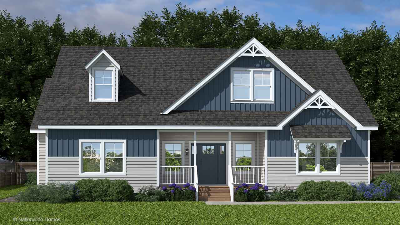 Homestead V cape cod modular home rendering with craftsman exterior